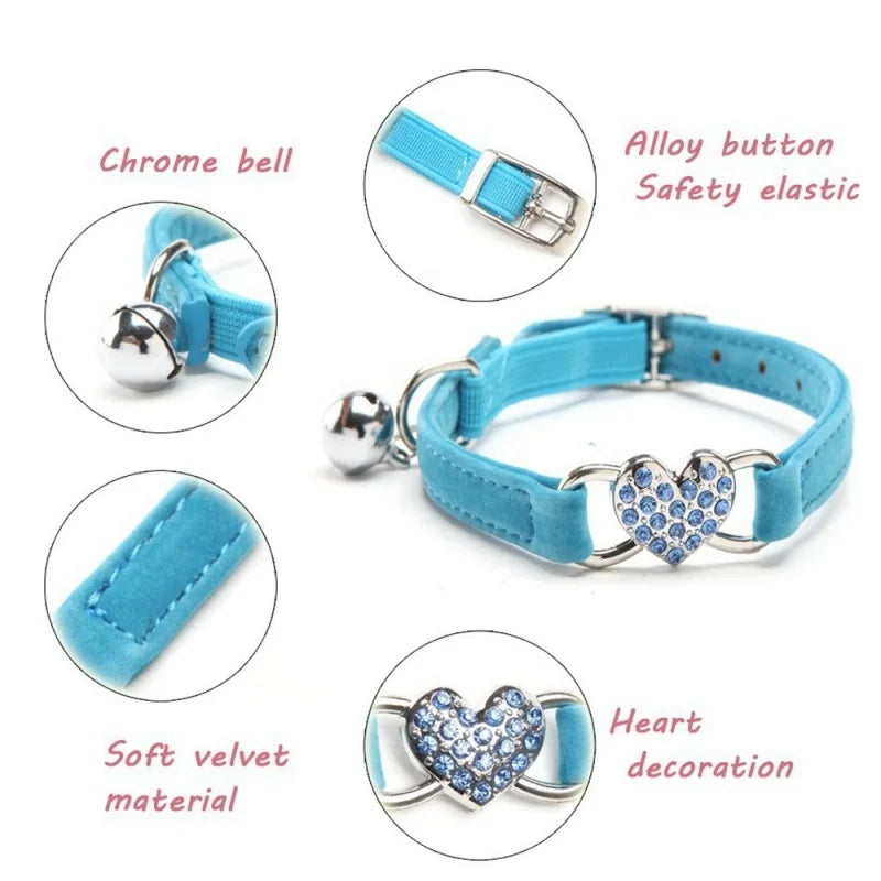 Velvet Heart Cat Collar with Bell