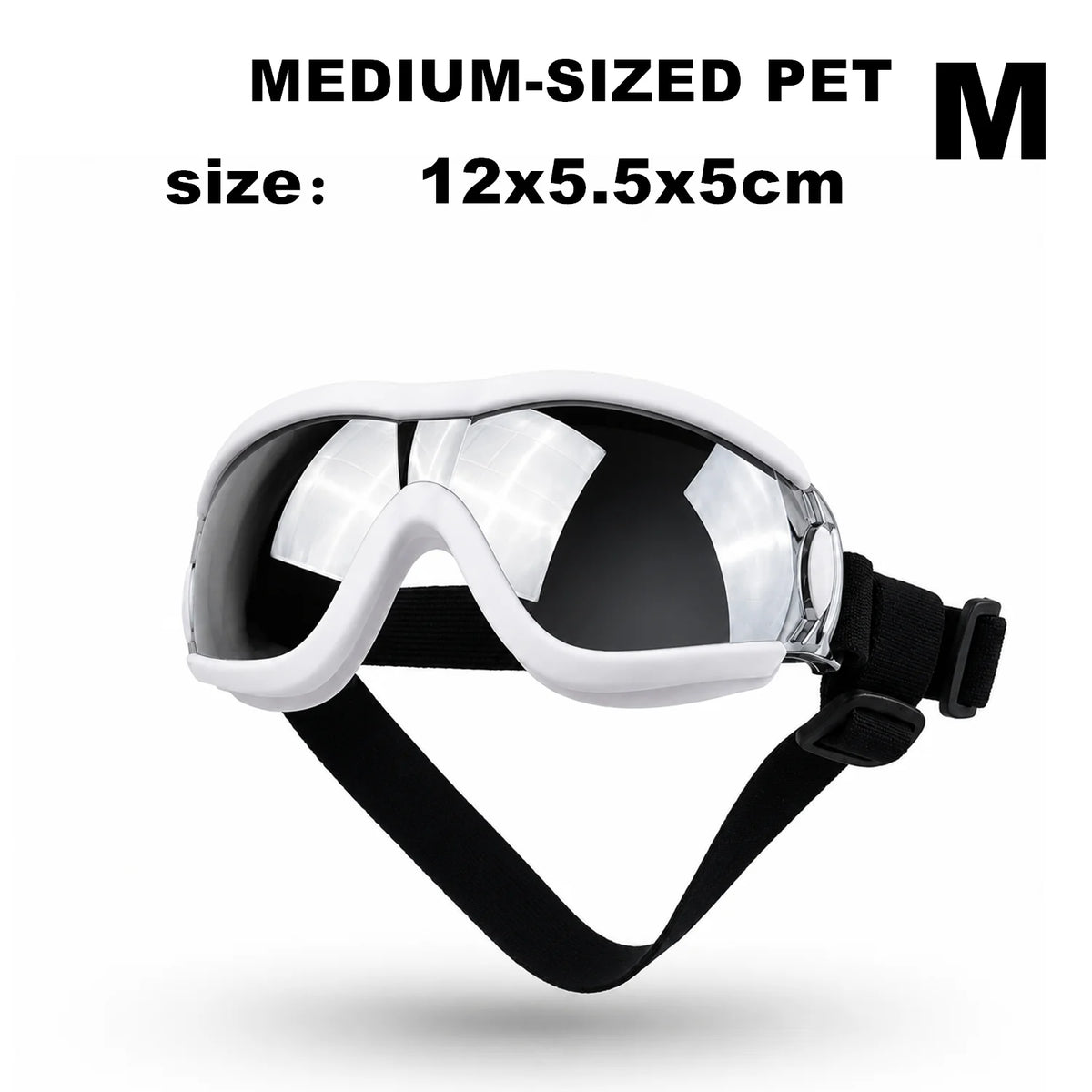 Dog Goggles with UV Protection - White, silver lens, M