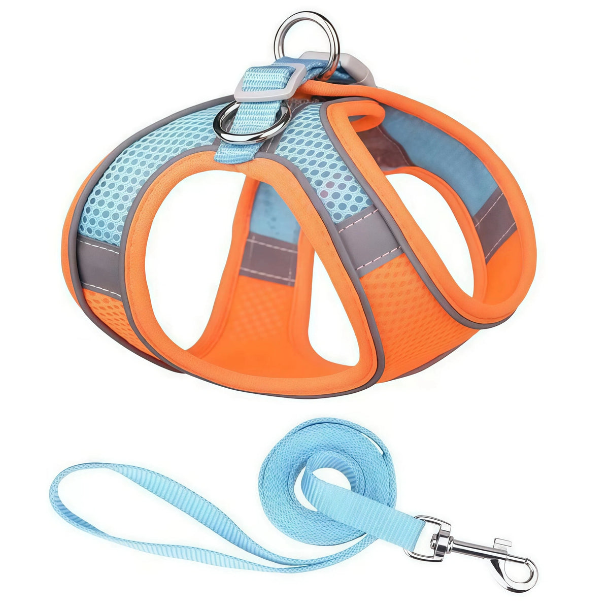 Reflective Mesh Harness and Lead Set - Orange Blue / XXS