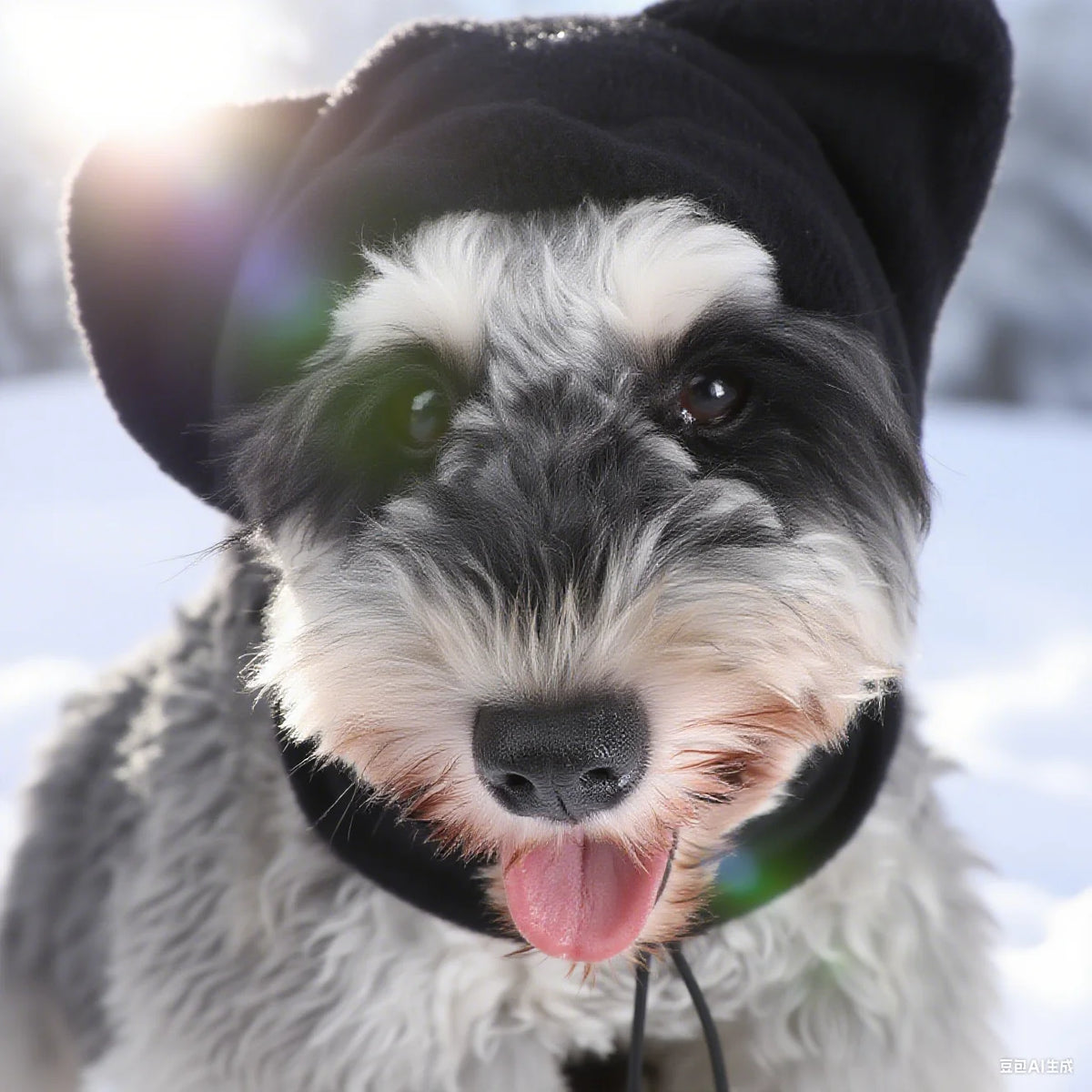 Fleece Snood Hat with Ears - S / Black