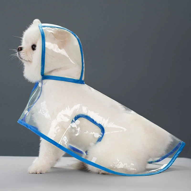 Clear Hooded Dog Raincoat - XS / Blue