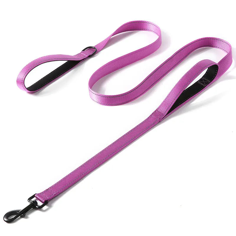 Double-Handle Reflective Dog Lead - Rose Red / 1.2 m