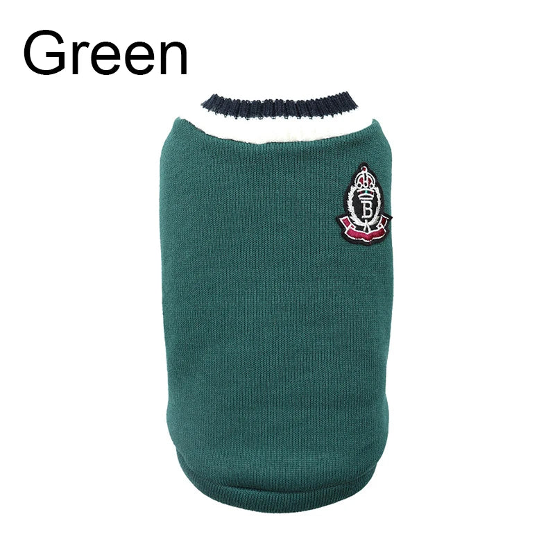 College-Style V-Neck Dog Jumper - Green / XS