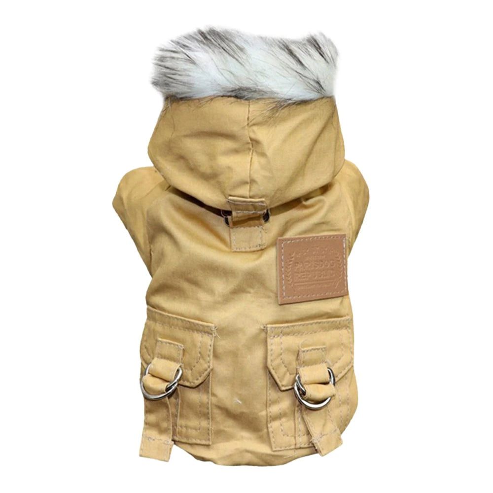 Fur-Hood Winter Parka for Small Dogs - XS / Khaki
