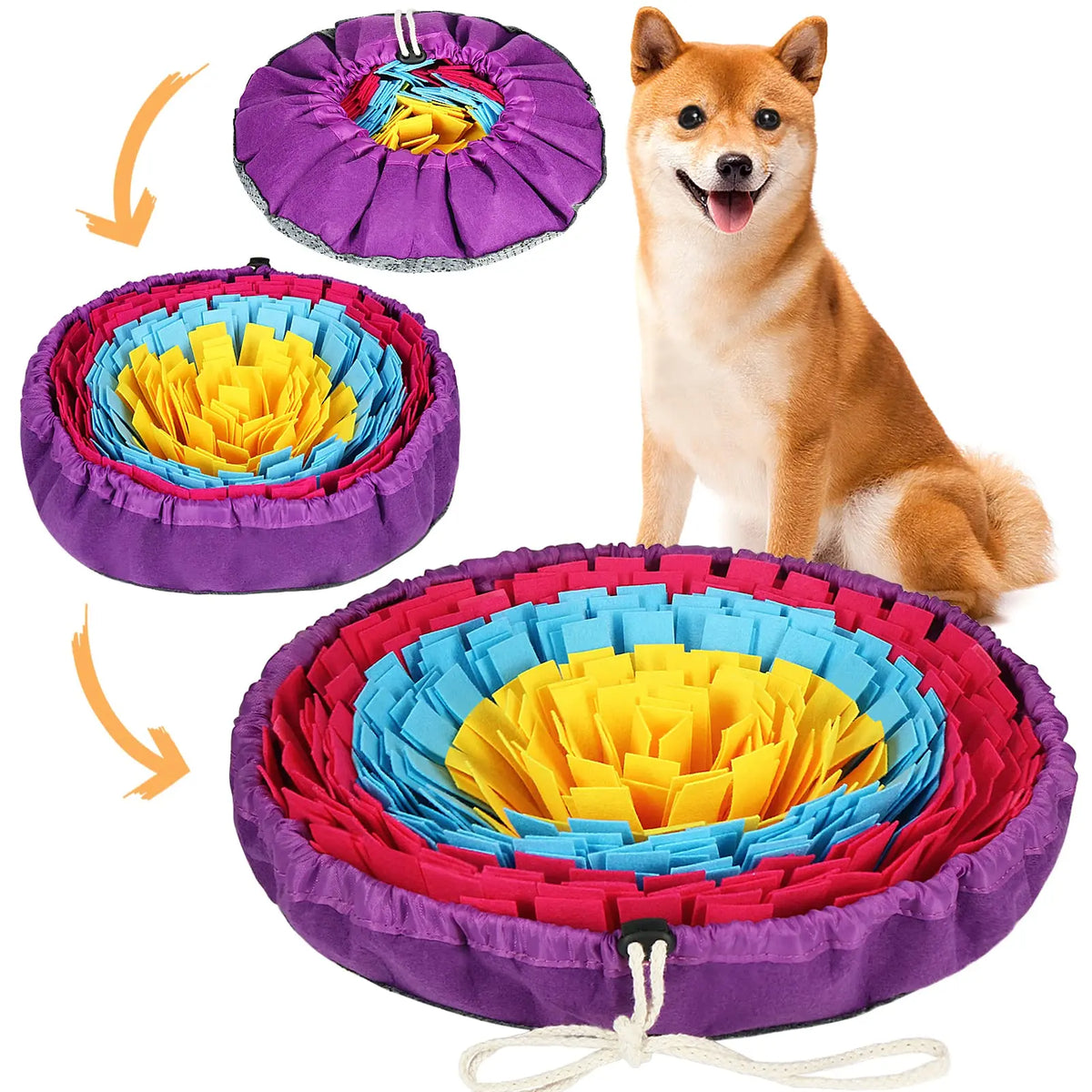 Round Snuffle Mat for Dogs - Purple rainbow