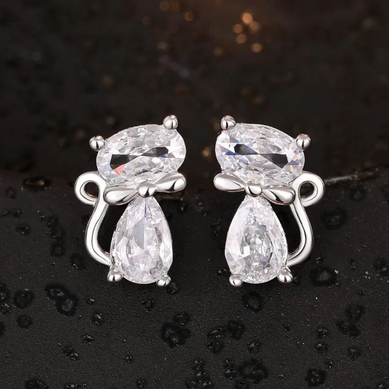 Crystal Cat Stud Earrings