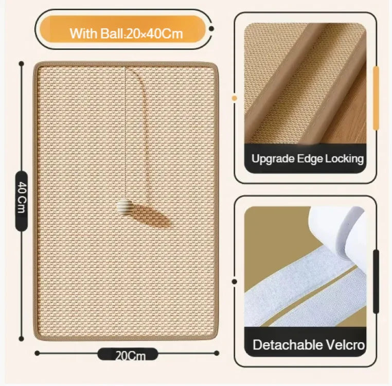 Sisal Cat Scratching Mat - 20 x 40 cm with ball toy
