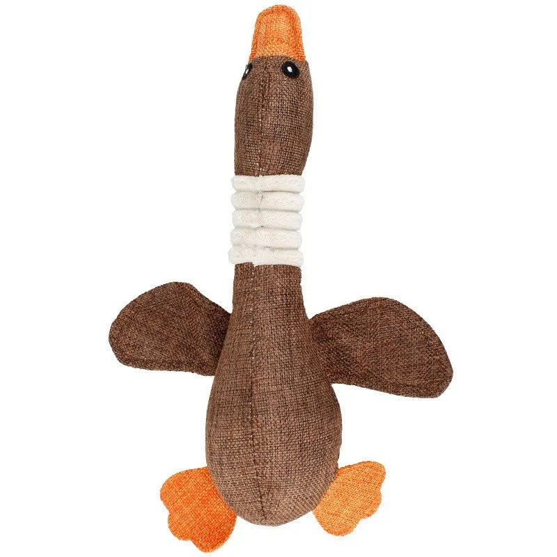 Long Plush Animal Squeaky Dog Toy - Brown duck