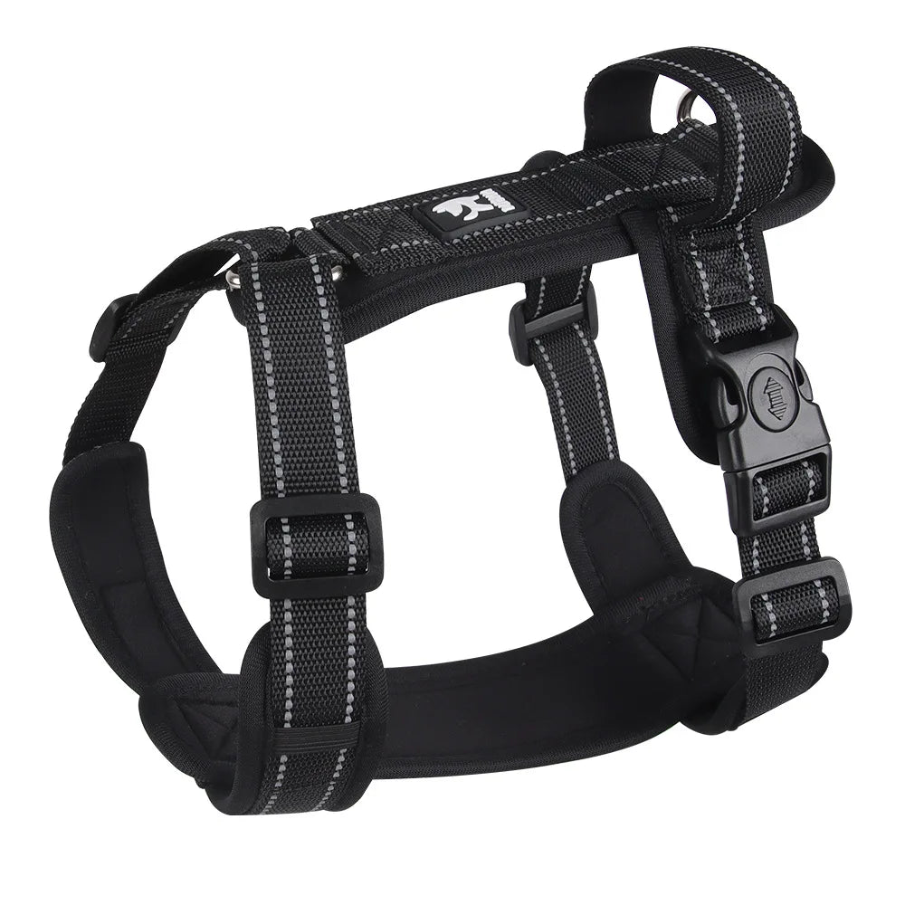 Padded Dog Harness with Handle, Lead Option - Black / S