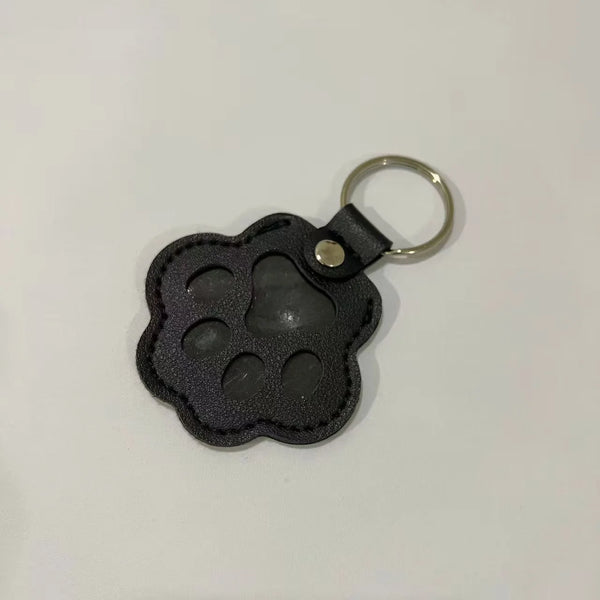 Leather paw fur keepsake keyring in black