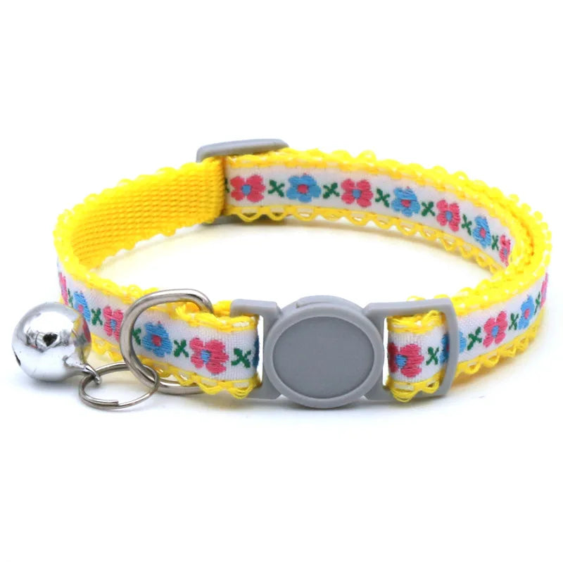 Floral Embroidered Cat Collar with Bell