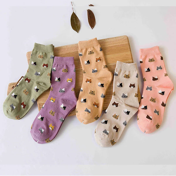 Cat Print Socks (5 Pairs)