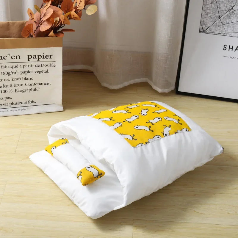 Futon-Style Cat Sleeping Bag - S / Yellow