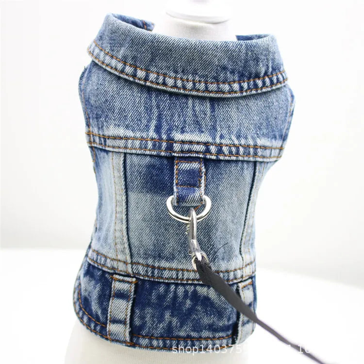 Denim Jacket for Small Dogs - Denim, lead ring / XS (1 to 1.5 kg)