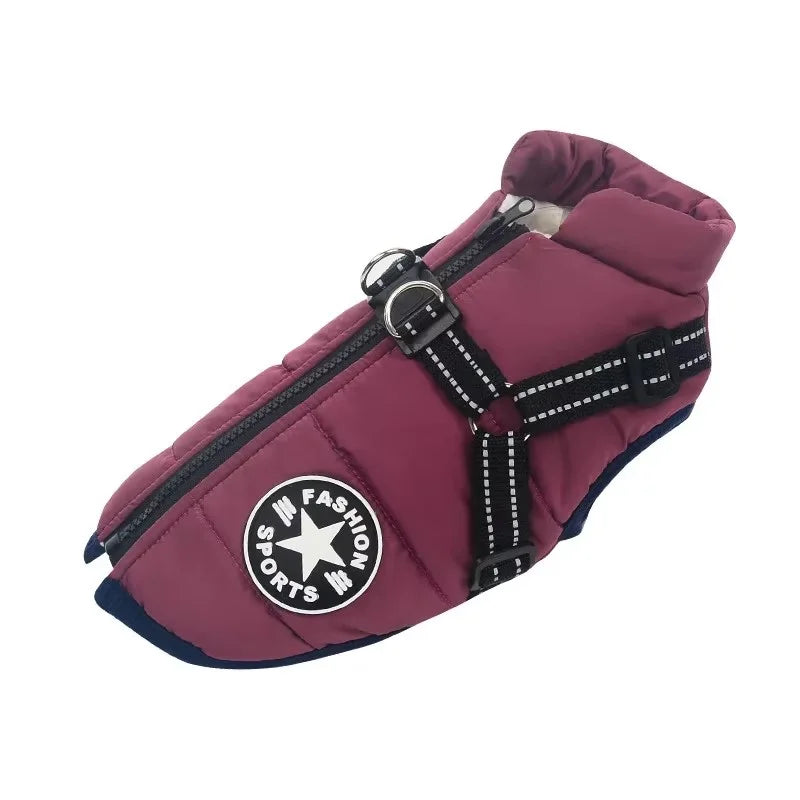 Warm Dog Jacket with Built-In Harness - Purple / S