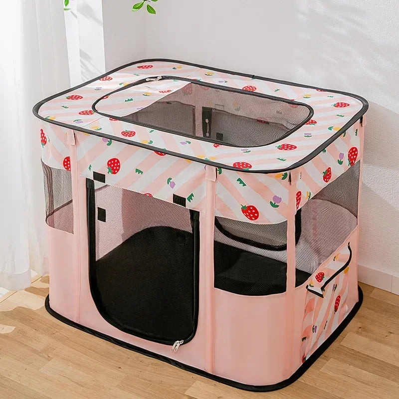 Pop-Up Pet Playpen House - Strawberry pink / M (70 x 55 x 45 cm)