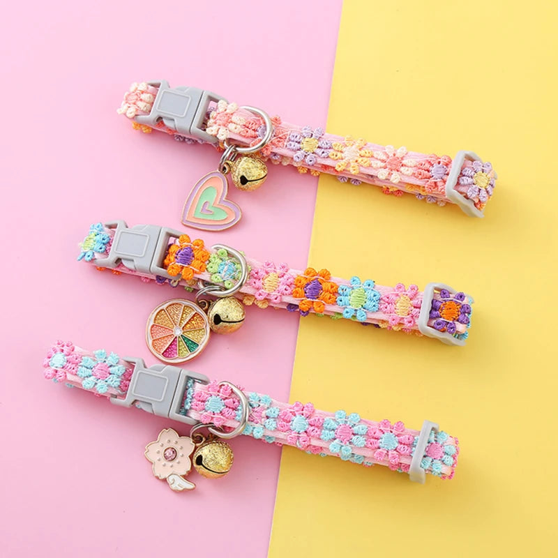 Flower Cat Collar with Bell and Charm