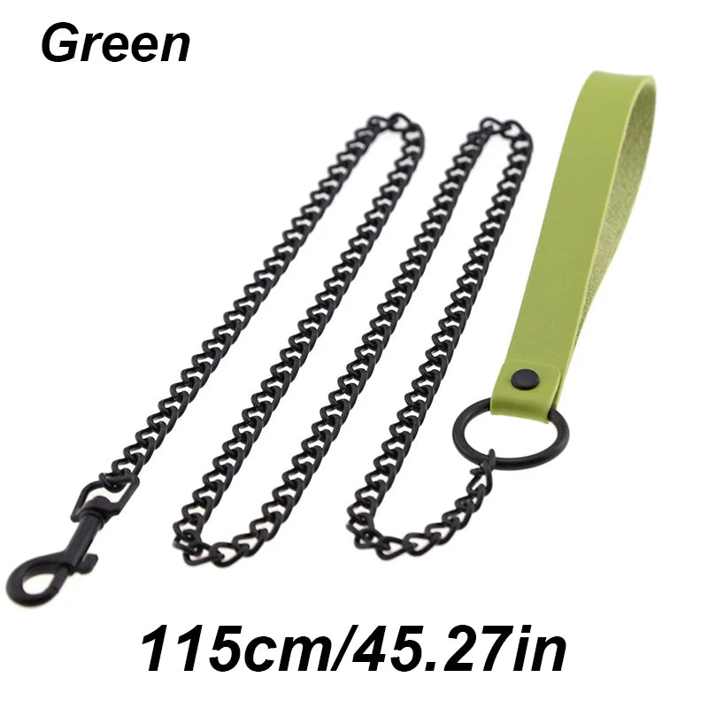Chew-Proof Chain Dog Lead with Padded Handle - Green