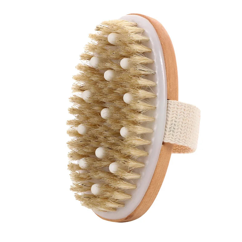 Natural Bristle Pet Bath Brush - Oval, with massage nubs