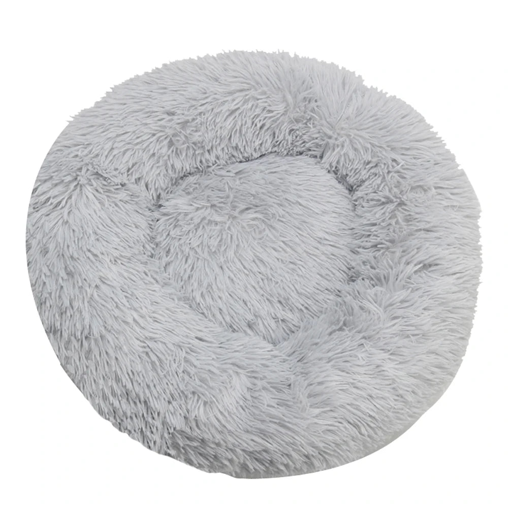 Fluffy Round Calming Bed, up to 90 cm - Light Gray / 70 cm