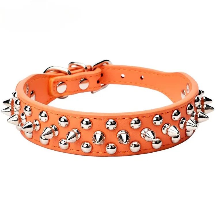 Spiked Faux Leather Dog Collar - Yellow / XS