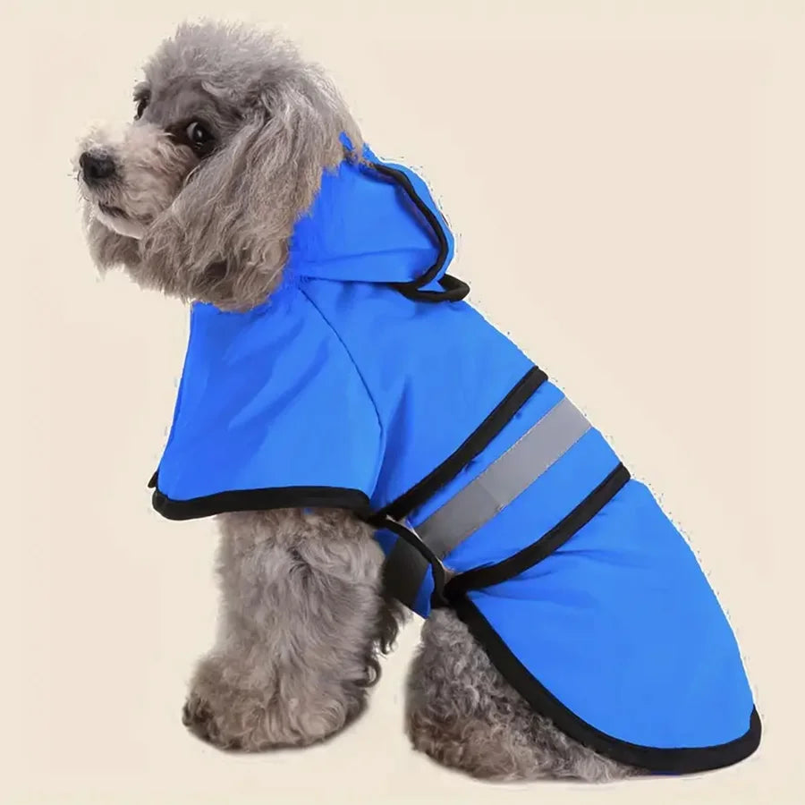 Hooded Dog Raincoat, Waterproof and Reflective - Blue / XS