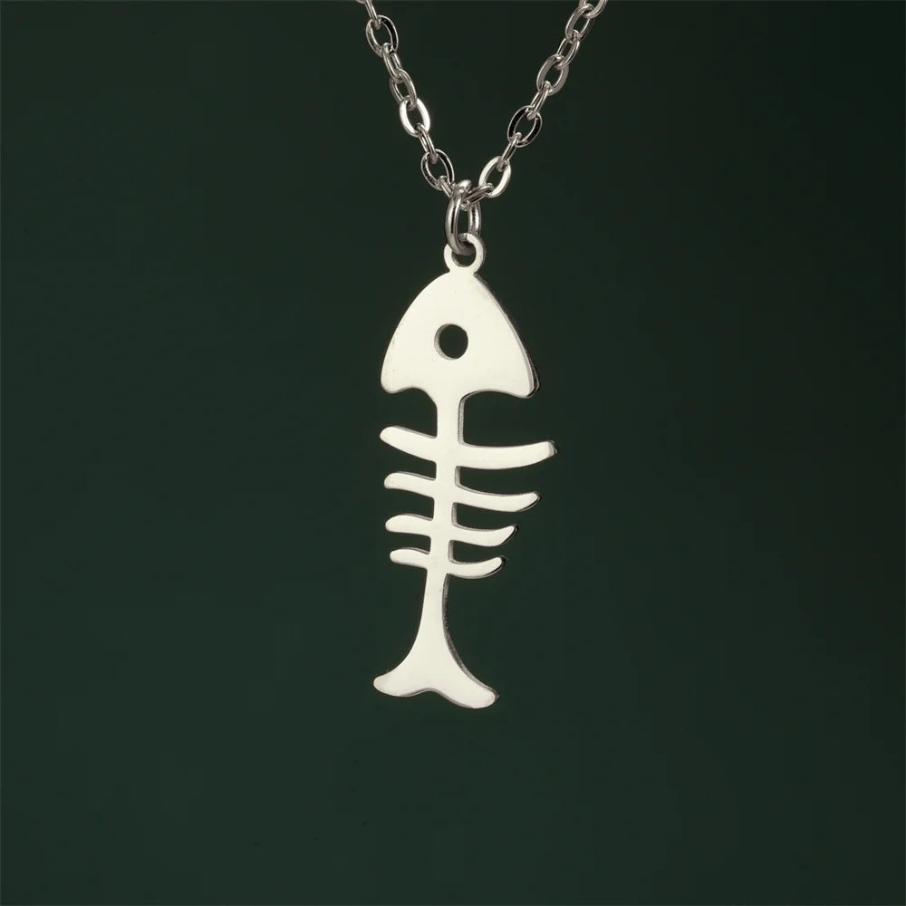 Cat & Fishbone Pendant Necklace
