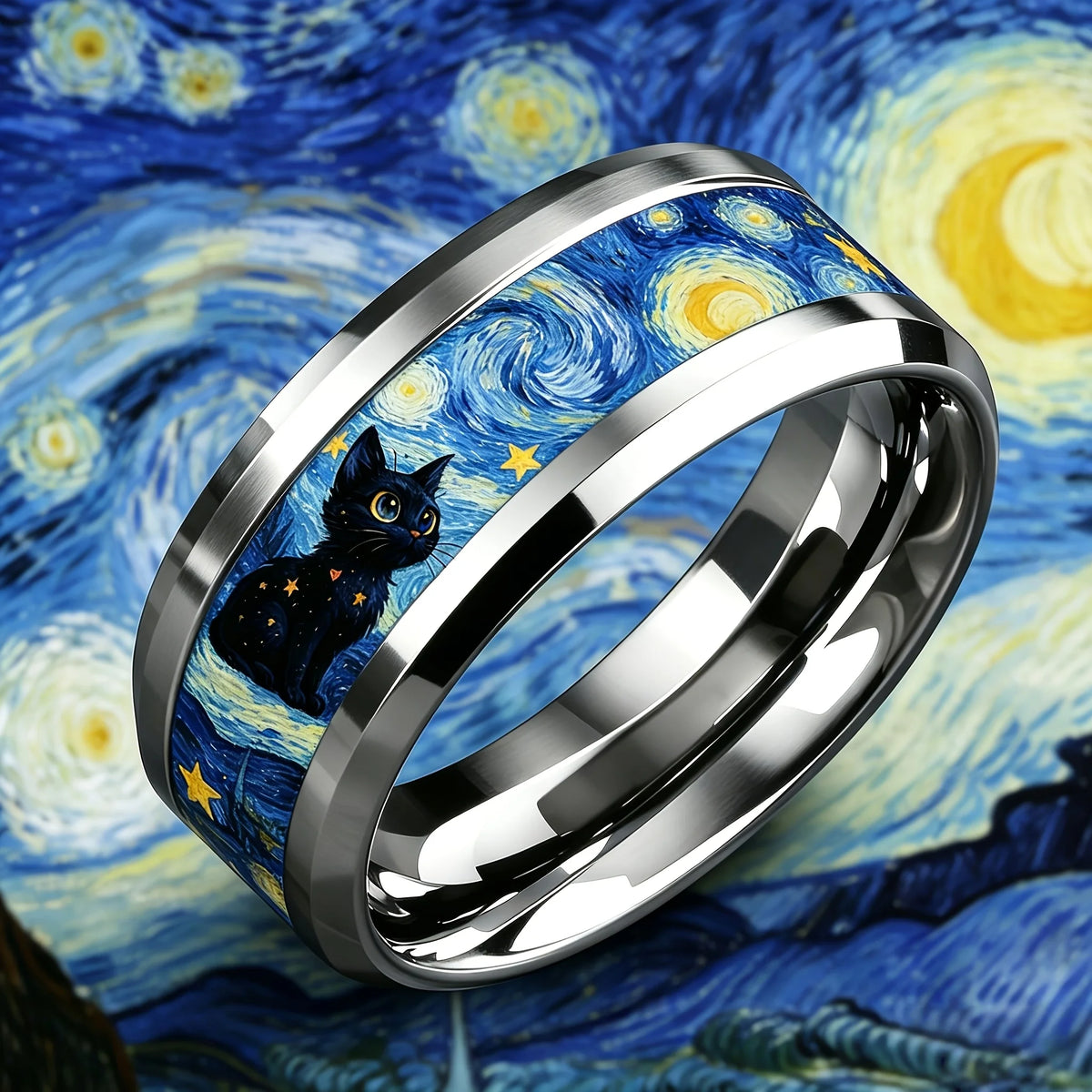 Cat Gazing at the Moon Ring