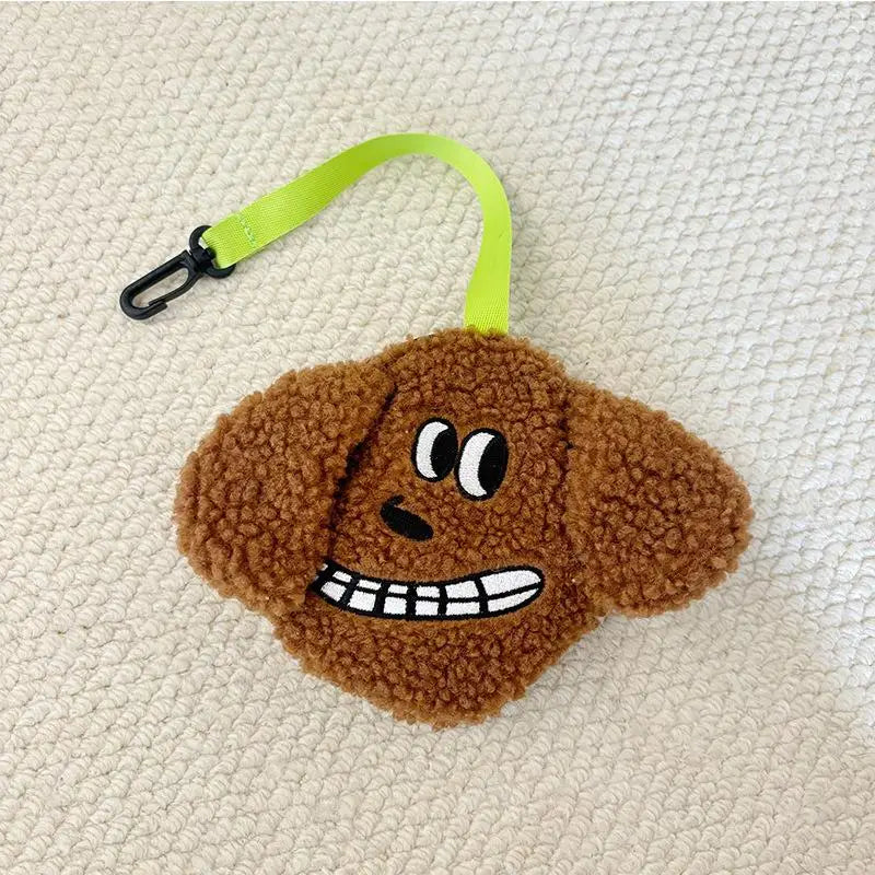 Plush Puppy Poop Bag Holder - Dark brown, grin