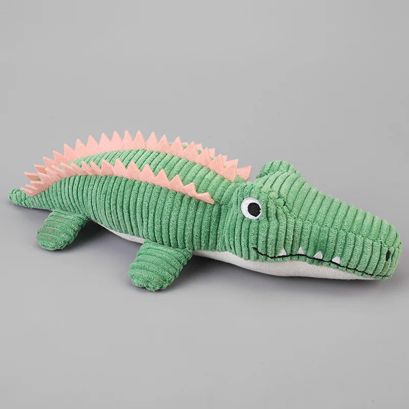 Squeaky Corduroy Crocodile Dog Toy - Green