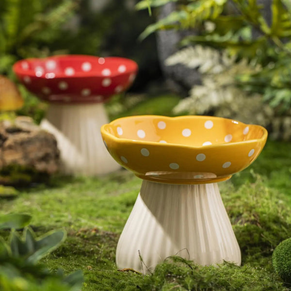 Mushroom Ceramic Cat Bowl