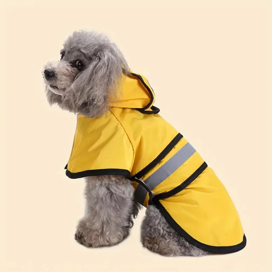 Hooded Dog Raincoat, Waterproof and Reflective - Yellow / M