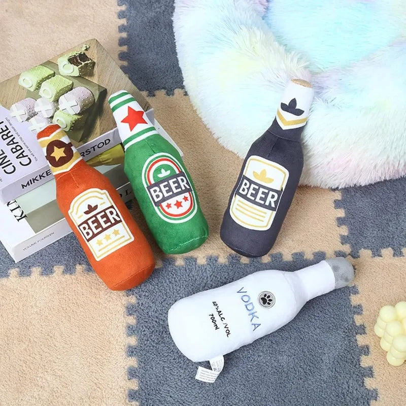 Squeaky Plush Bottle Dog Toy
