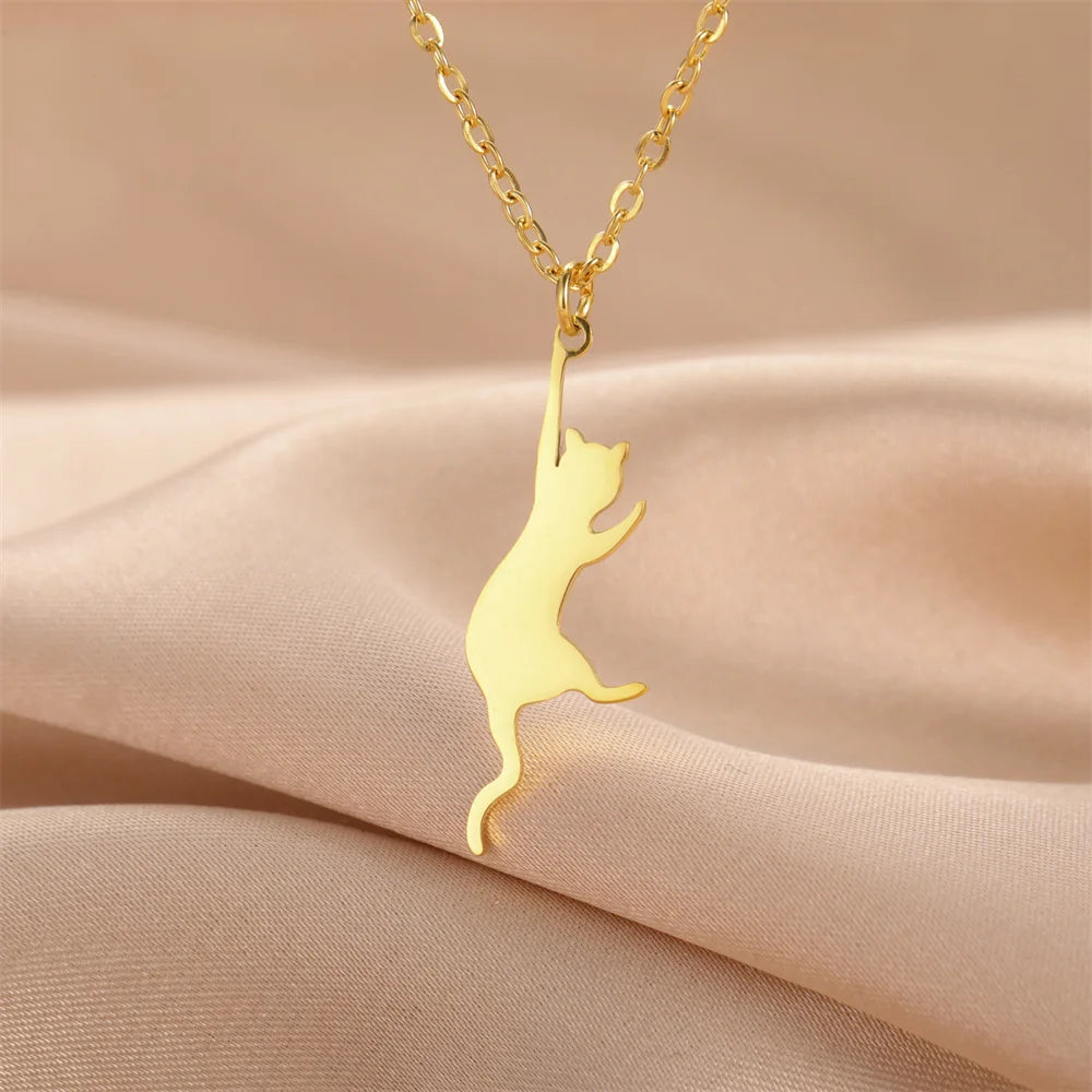 Cat & Fishbone Pendant Necklace