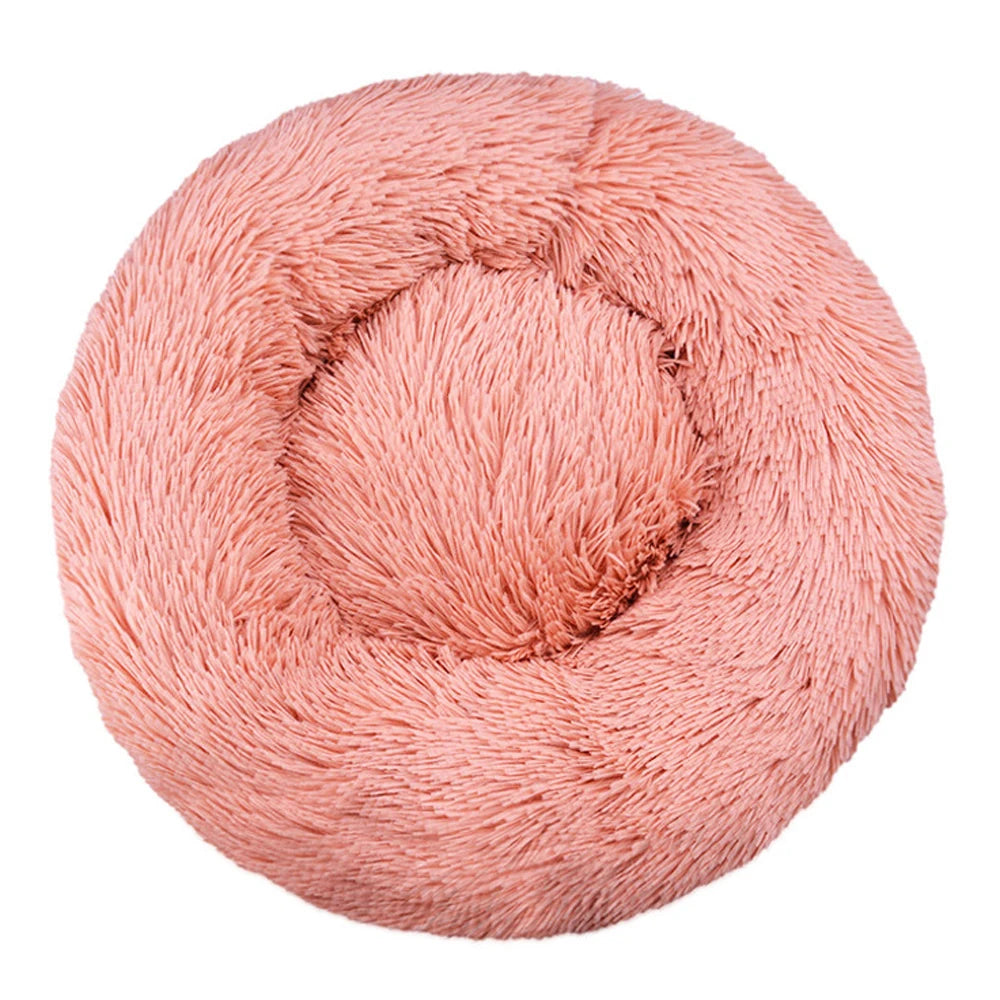 Fluffy Round Calming Bed, up to 90 cm - Coral pink / 50 cm