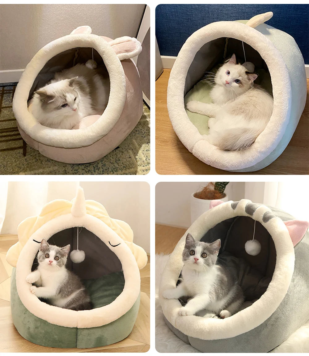 Cosy Cave Cat Bed with Hanging Ball