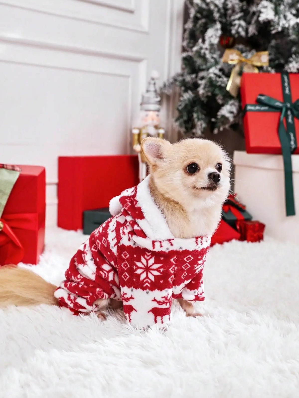Reindeer Fleece Pyjamas for Dogs - Red / XS