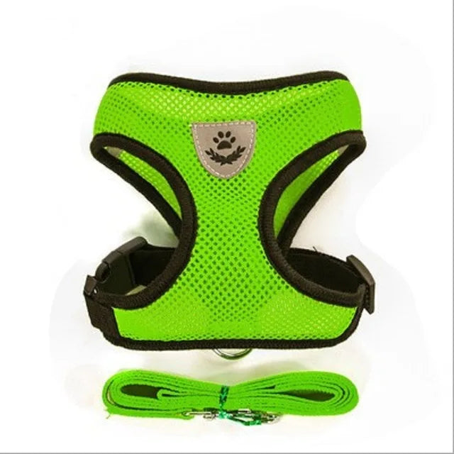 Mesh Vest Harness and Lead Set for Cats and Small Dogs - Green / S