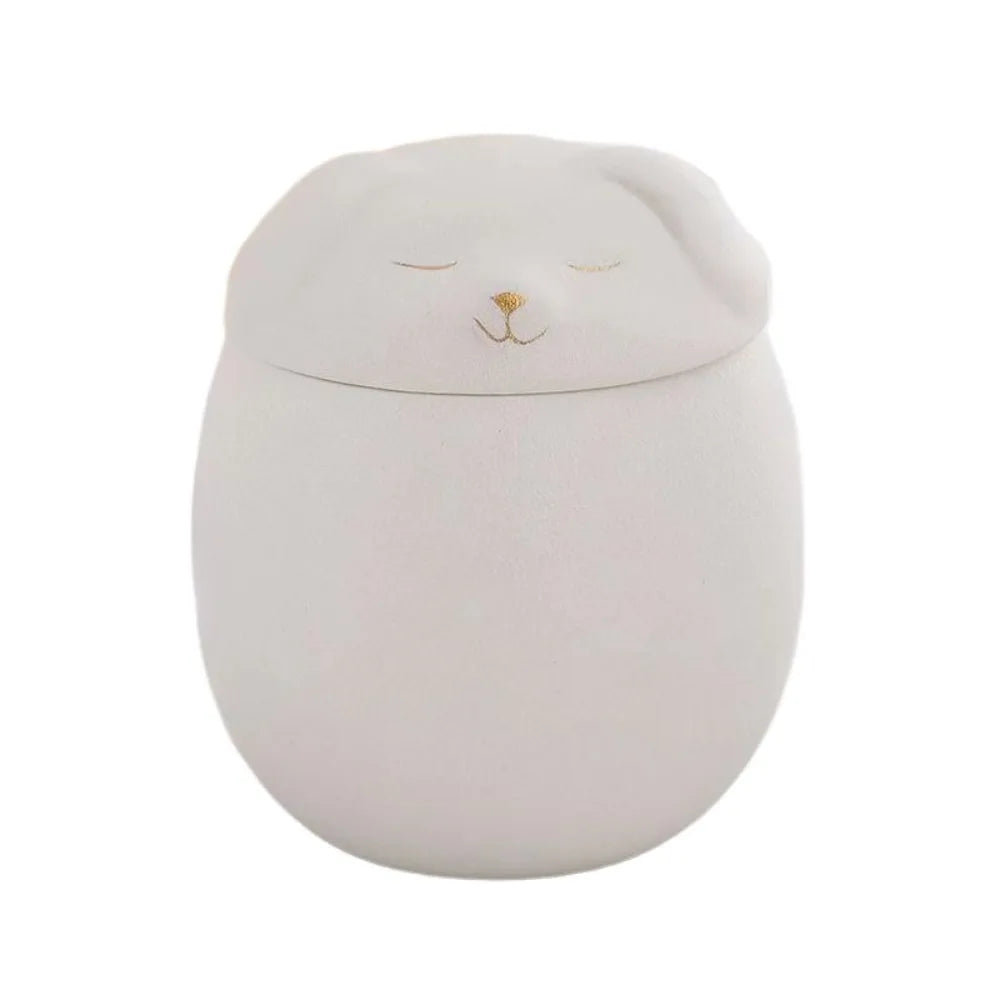 White dog ceramic urn