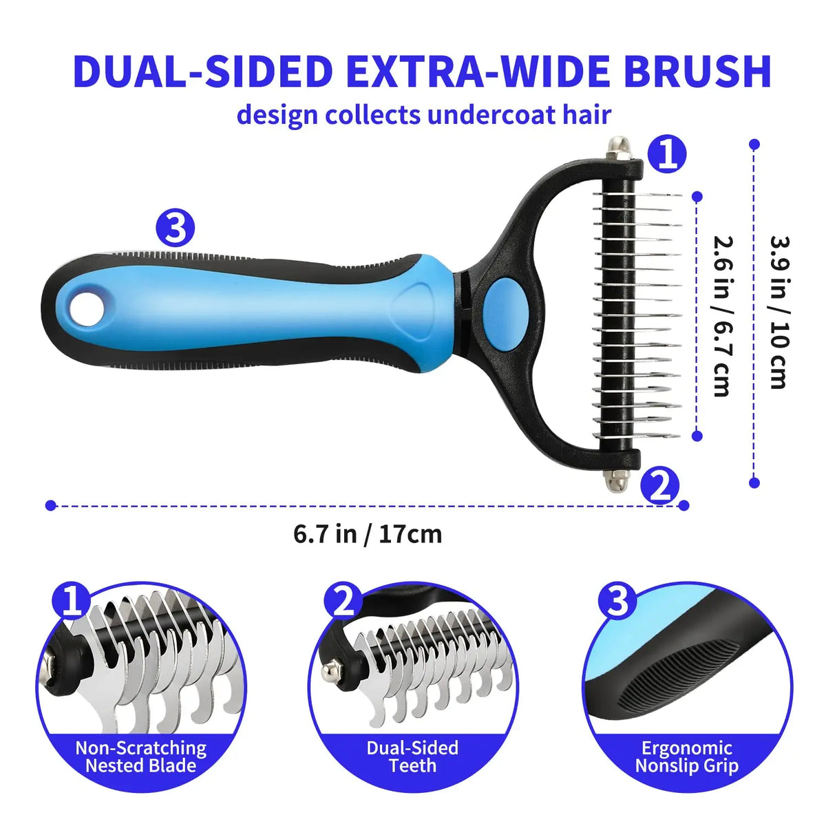 Double-sided deshedding and dematting brush
