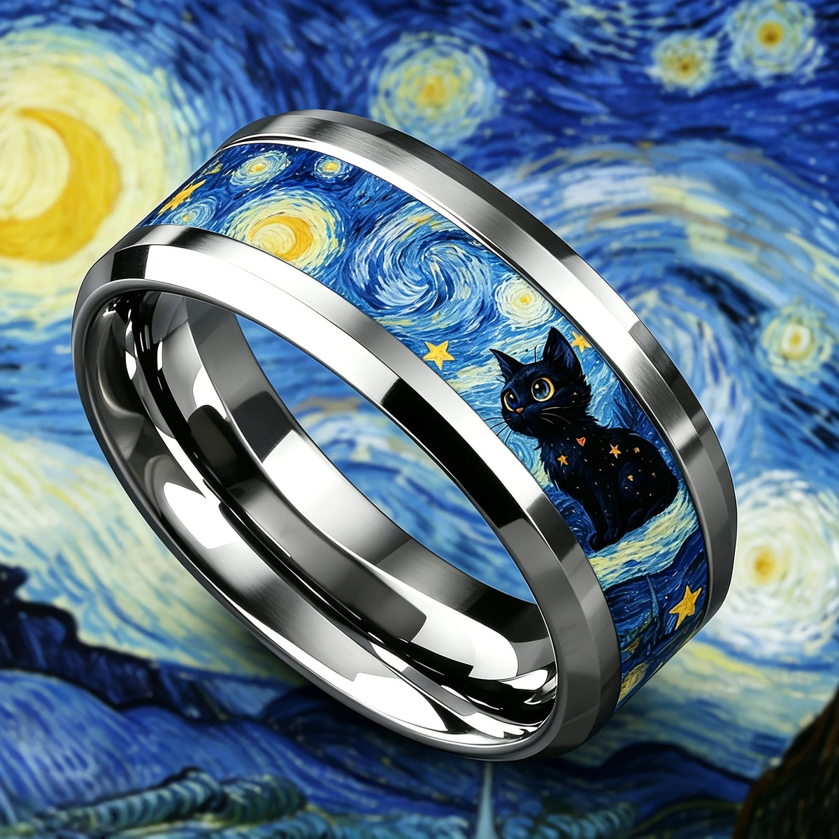 Cat Gazing at the Moon Ring