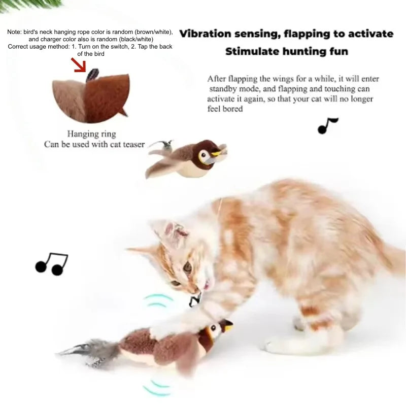 Chirping Flapping Bird Cat Toy, Rechargeable