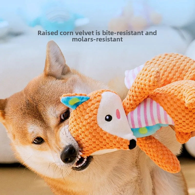 Squeaky Plush Fox and Elephant Dog Toys