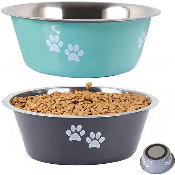 Stainless Steel Paw Print Dog Bowl