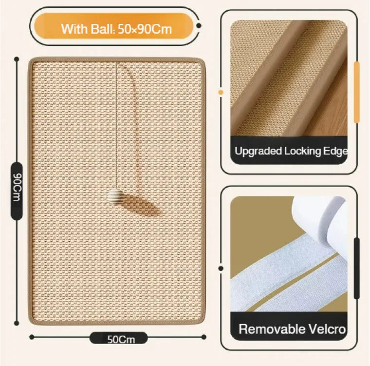 Sisal Cat Scratching Mat - 50 x 90 cm with ball toy