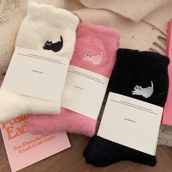 Fuzzy Cat Face Socks