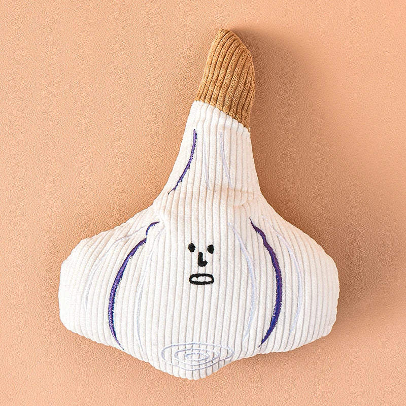 Squeaky Plush Vegetable Dog Toy - Garlic