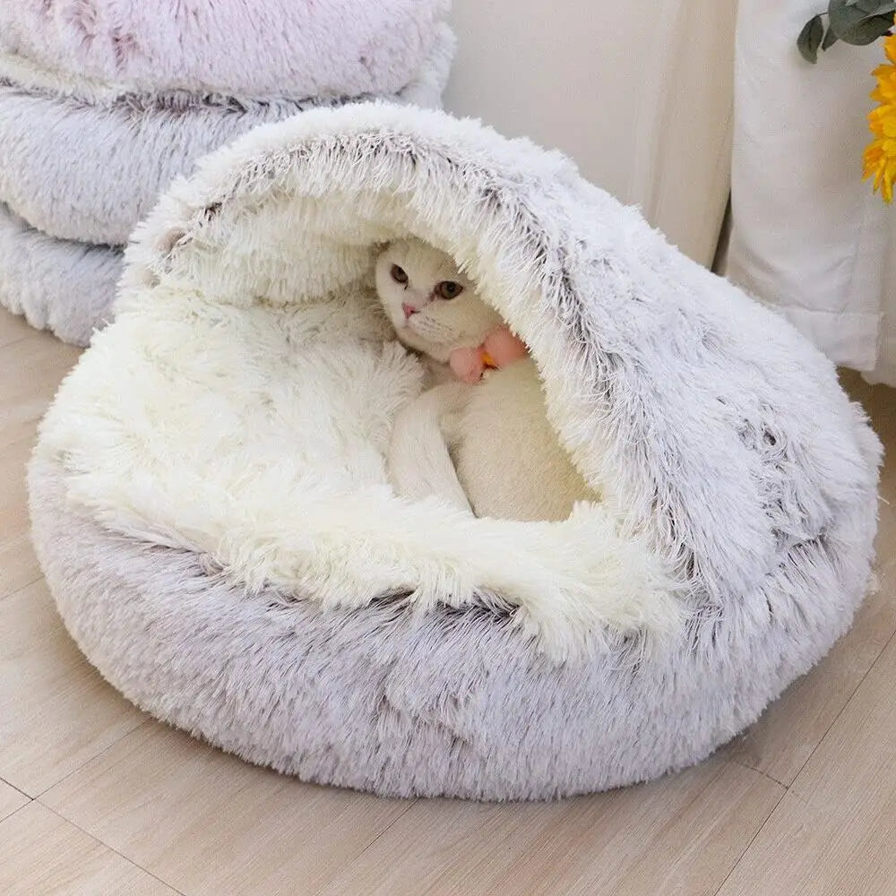 Hooded Plush Round Bed