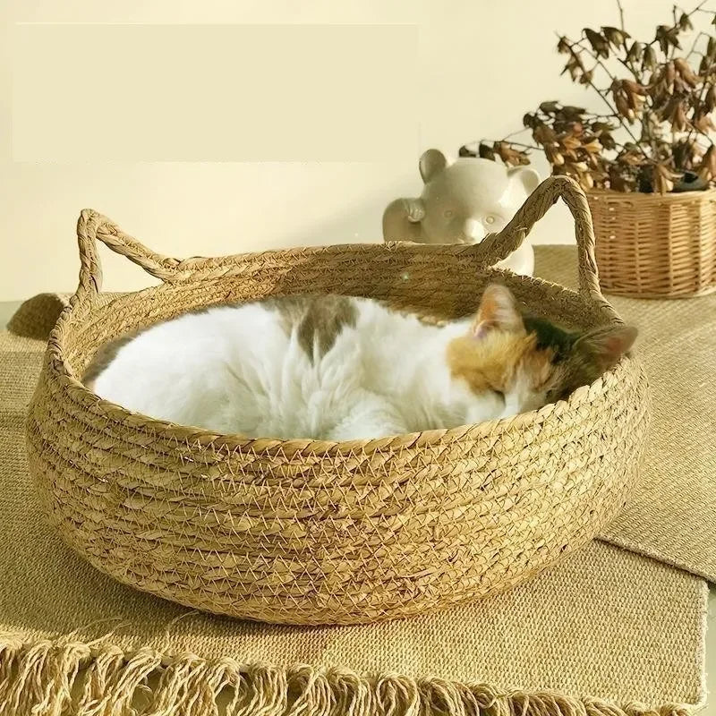 Hand-Woven Cat Basket Bed