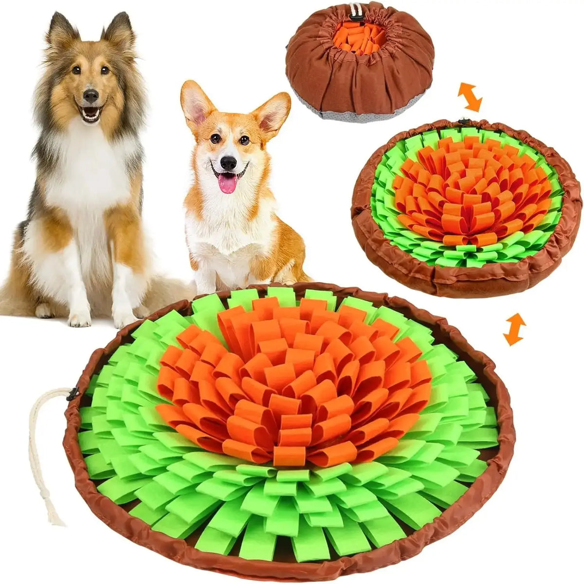 Round Snuffle Mat for Dogs - Orange and Green